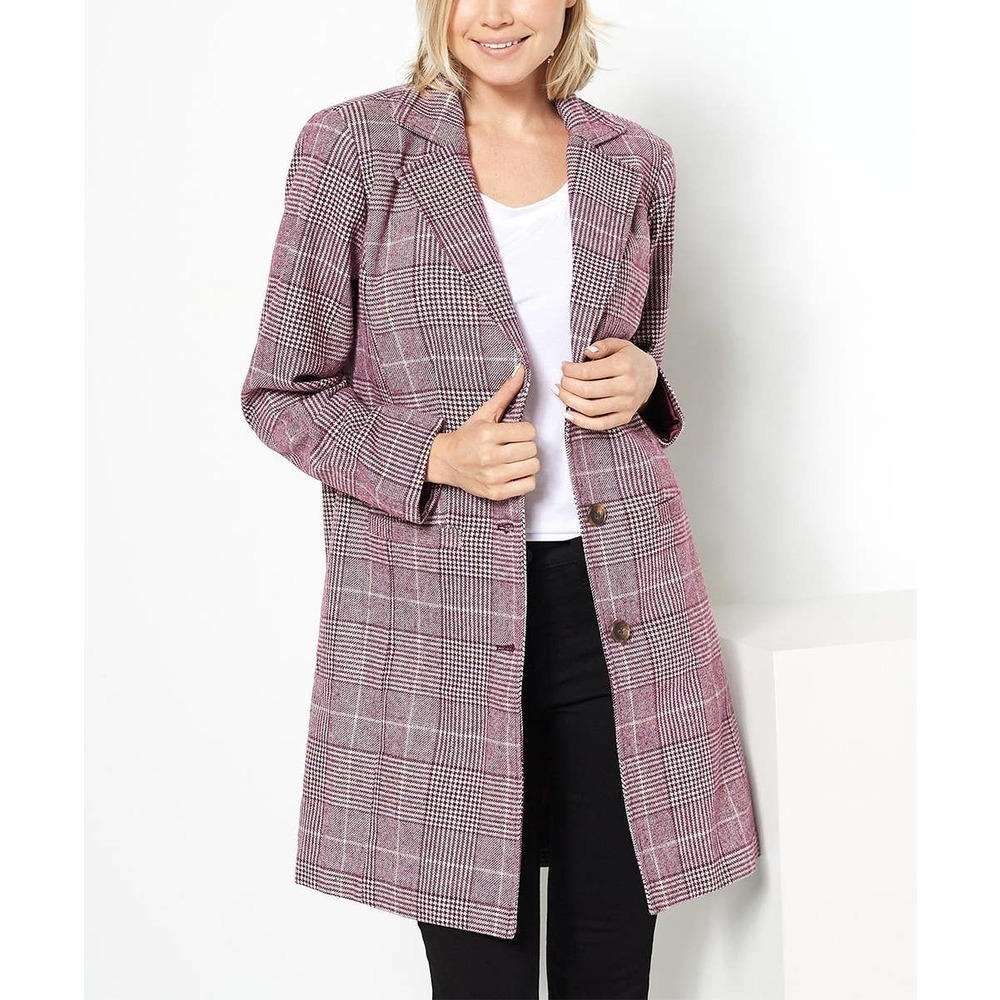 Women's Pink Plaid Blazer Coat